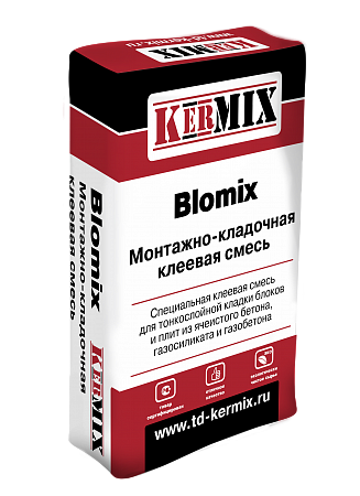 Клей Blomix для тонкослойной кладки блоков и плит из ячеистого бетона, газосиликата и газобетона (пенобетона), 40 кг
